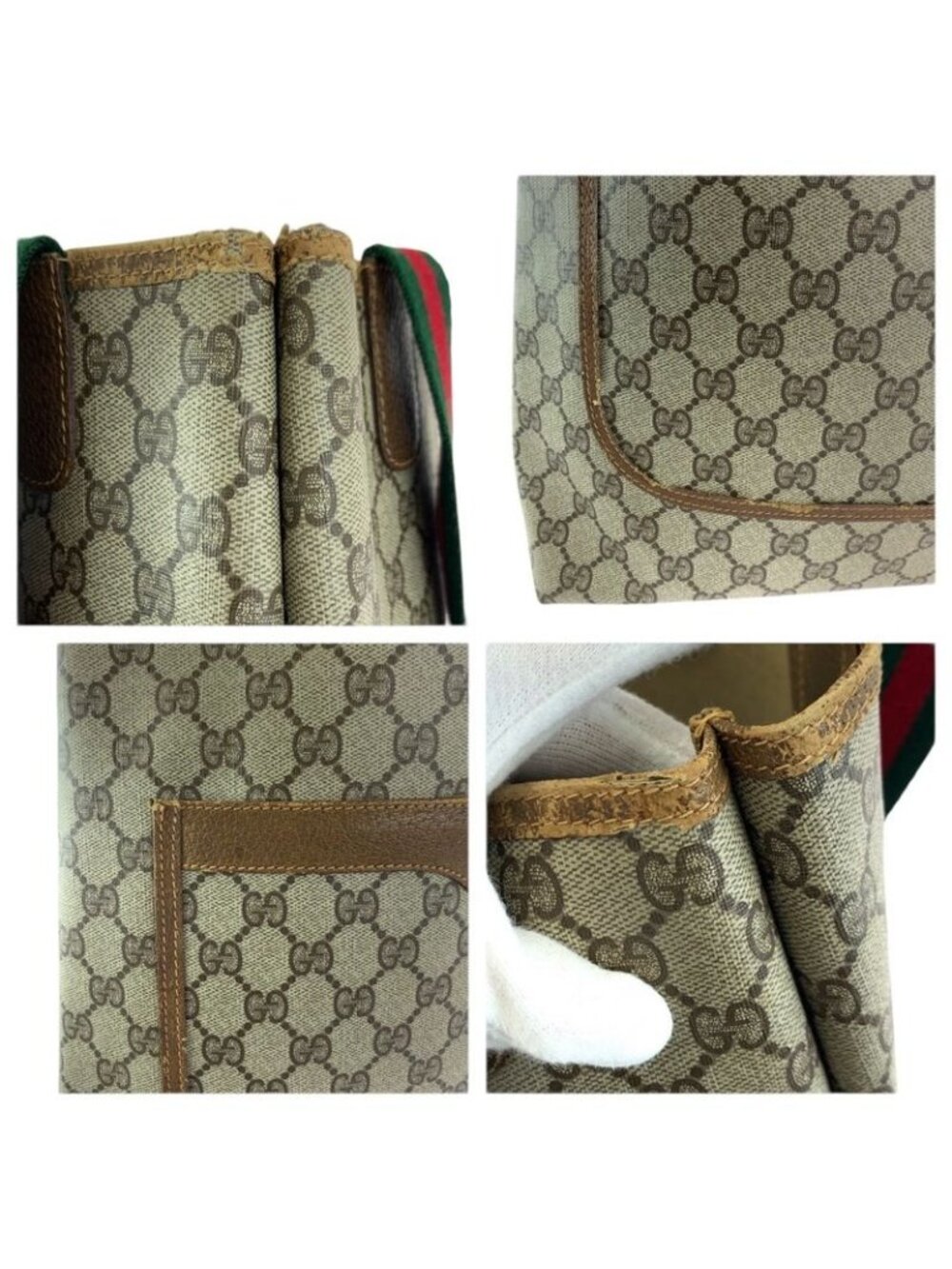 ★SOLD★ Gucci Vintage Sherry Line Beige Brown GG Supreme Canvas Leather Tote - Picture 5 of 9